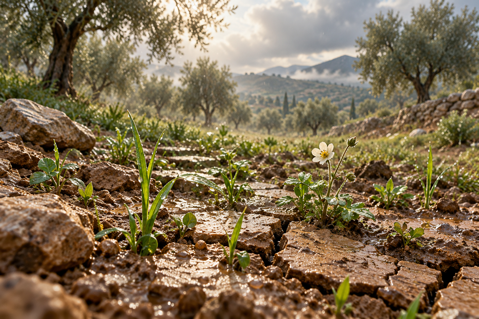 Fresh growth emerges through once-dry ground, reflecting the signs of life and return in 22:1–24.