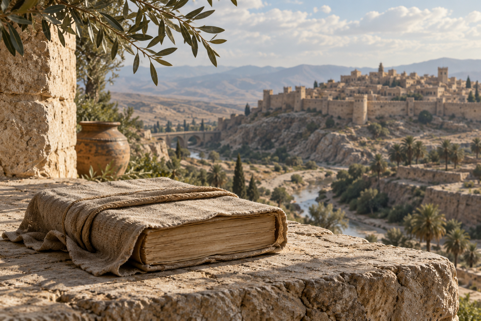 A closed book and weathered town offer a reflection on the opening warning.