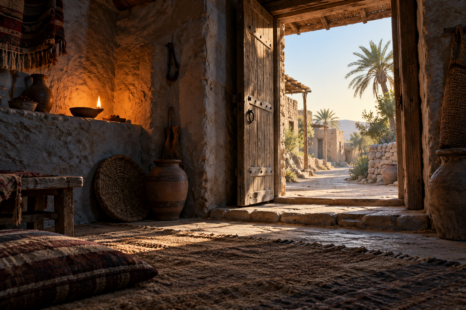 An ordinary lamp beside an open doorway offers a visual metaphor for guidance in 14:1–12.