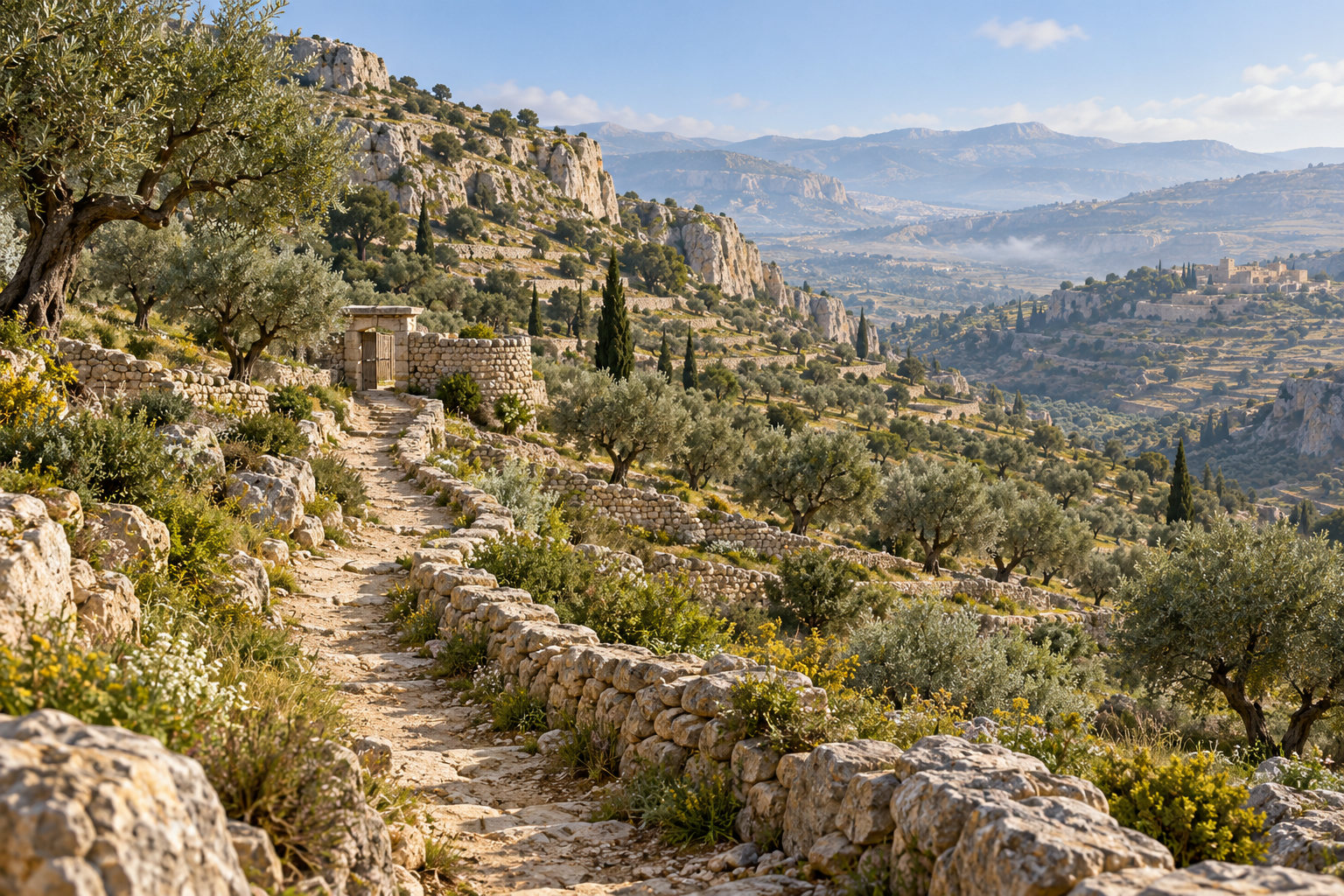A well-trodden path through cultivated land suggests guidance and reflection in 31:1–11.