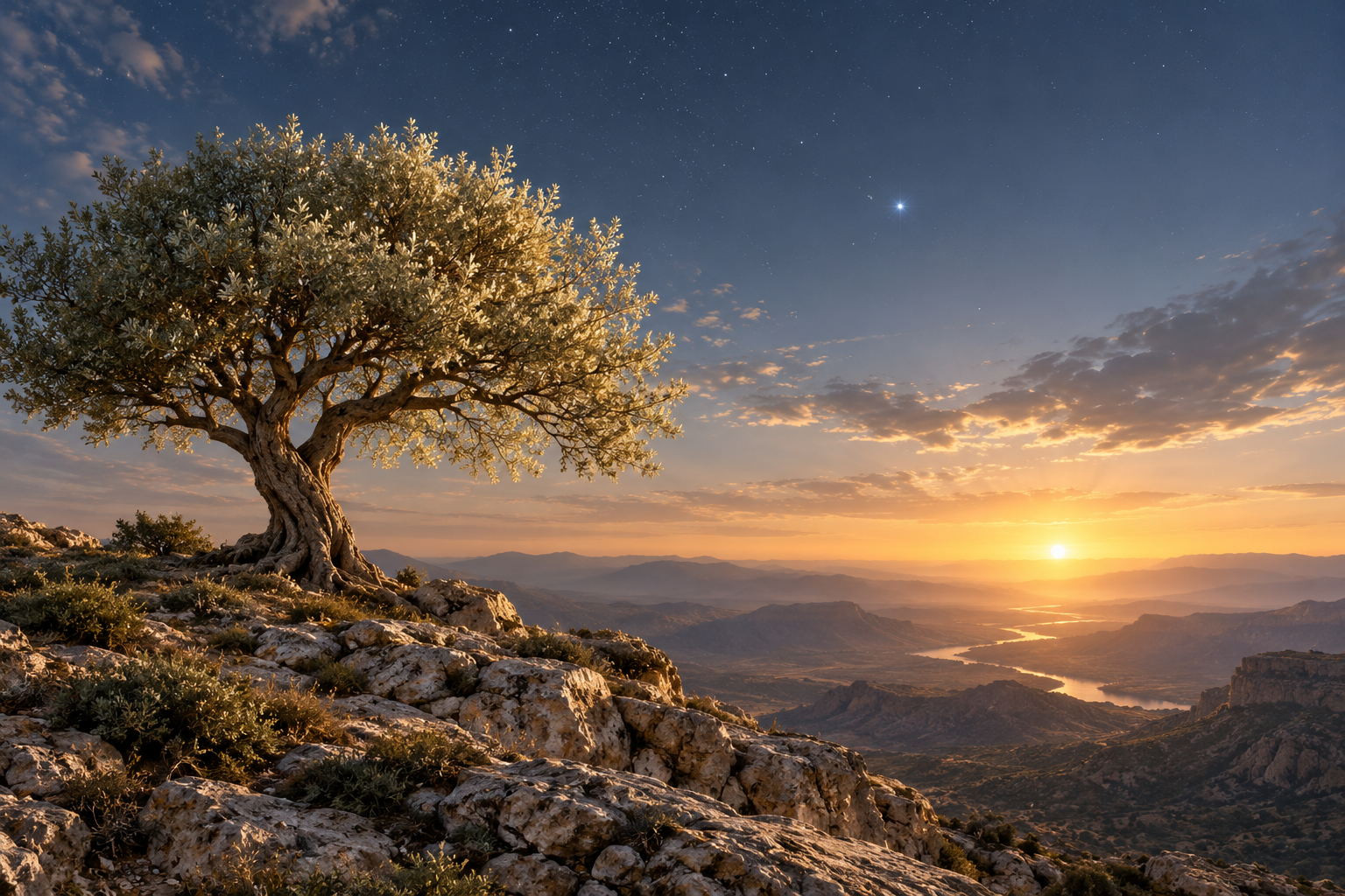 A star and a terrestrial tree evoke motifs in 53:1–18. They do not reconstruct the prophetic vision or the unseen boundary.