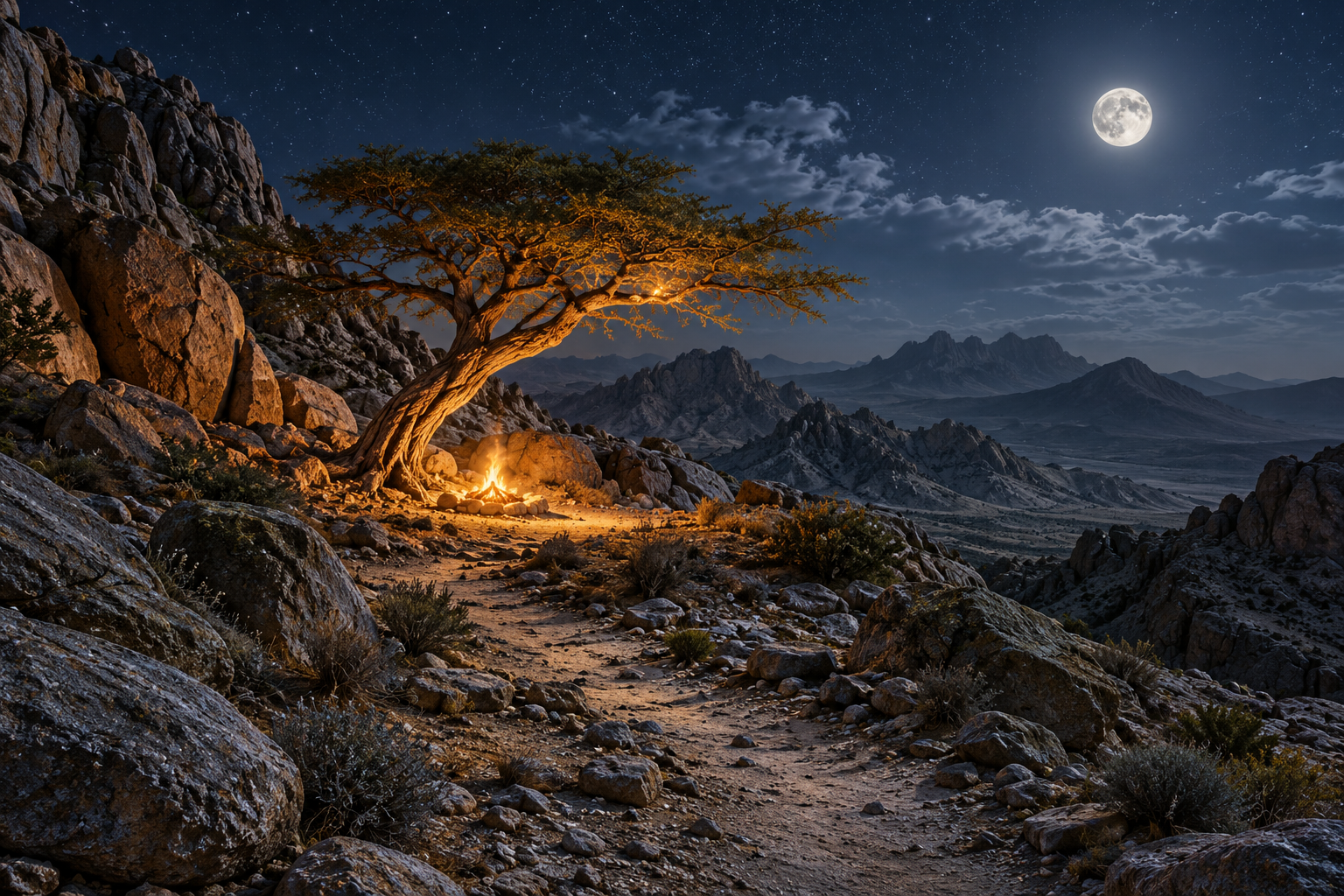 A mountain fire evokes the opening account of Moses in 27:1–14; neither Moses nor the divine is depicted.