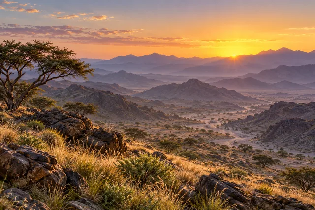 Imagined Arabian landscape at daybreak
